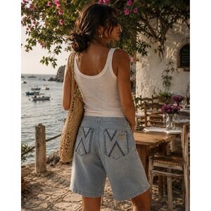 Vigoss Light Blue Denim Bermuda Shorts with Back Pocket Stitching
